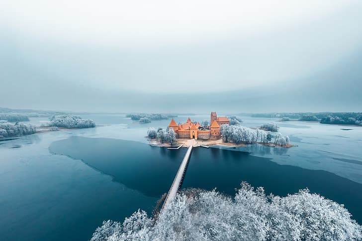 겨울, 성, Trakai, 리투아니아, HD 배경 화면