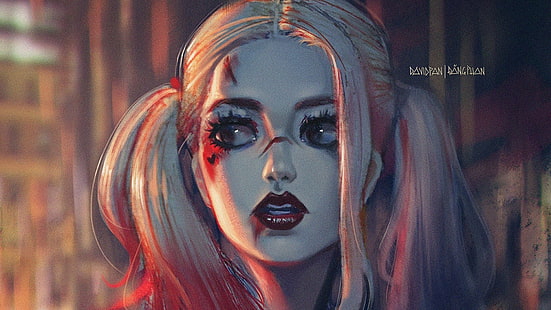 Harley Quinn, DC Comics, bionda, rossetto rosso, Sfondo HD HD wallpaper