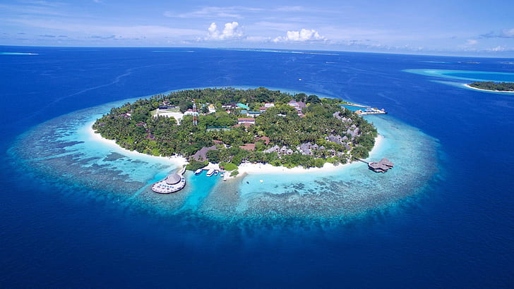 Bandos Island Resort Océano Índico Maldivas Indonesia Imagen Vista aérea 1920 × 1080, Fondo de pantalla HD
