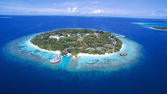 منتجع جزيرة باندوس المحيط الهندي جزر المالديف إندونيسيا منظر جوي 1920 × 1080، خلفية HD HD wallpaper