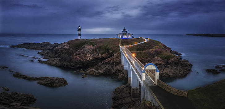 sea, lighthouse, Galicia, Isla Pancha, HD wallpaper