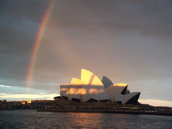 Beautiful Opera House With Rainbow, harbour, architecture, rainbow, building, nature and landscapes, HD wallpaper