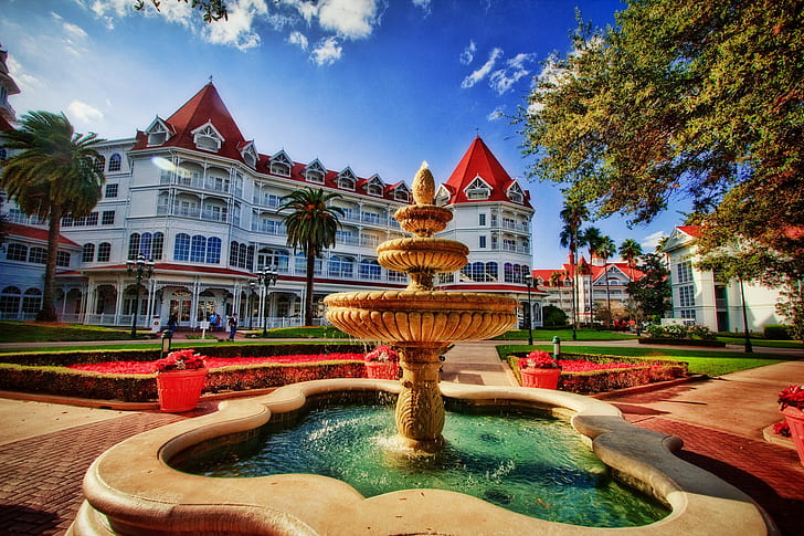 Disneys Grand Floridian Resort, Disneys Grand Floridian Resort, Walt Disney World, Windermere, Florida, รีสอร์ท, น้ำพุ, วอลล์เปเปอร์ HD