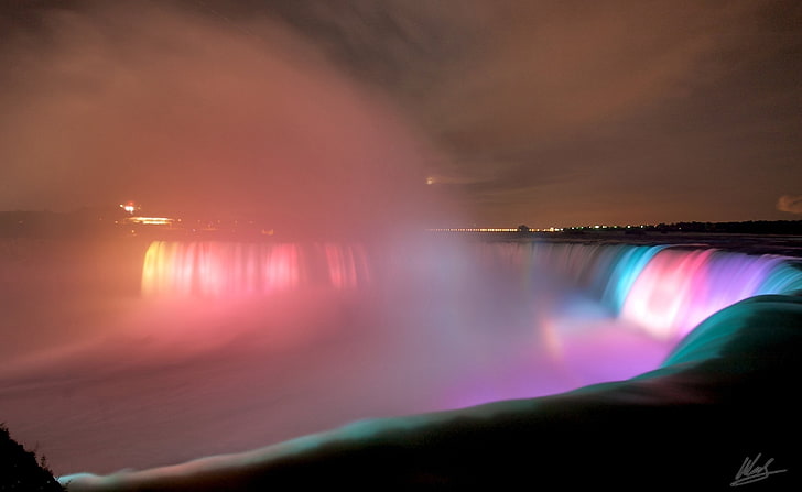 Niagara Falls At Night, waterfalls, Nature, Waterfalls, Night, Falls, niagara, HD wallpaper