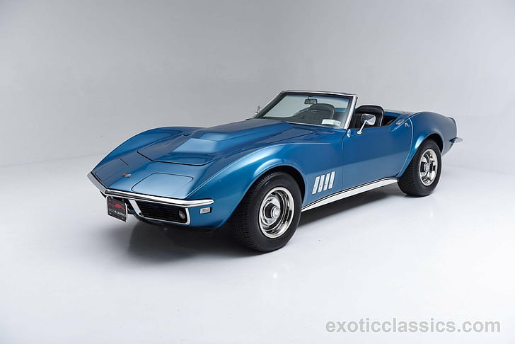 1968, blue, cars, chevrolet, classic, convertible, corvette, stingray, HD wallpaper