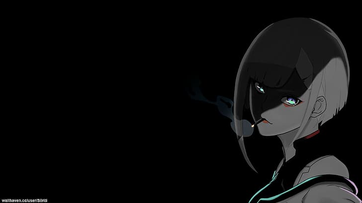 meninas anime, coloração seletiva, fundo preto, fundo escuro, fundo simples, Lucy (Edgerunners), Cyberpunk: Edgerunners, HD papel de parede