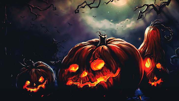 Тапет на Jack-o'-Lantern, Хелоуин, Терор, нощ, фентъзи изкуство, Photoshop, HD тапет
