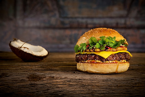 hamburger, dîner, nourriture, hamburger, déjeuner, repas, viande, sandwich, Fond d'écran HD HD wallpaper