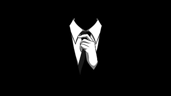 black and white suit illustration, Anonymous, suits, black clothing, tie, HD wallpaper HD wallpaper