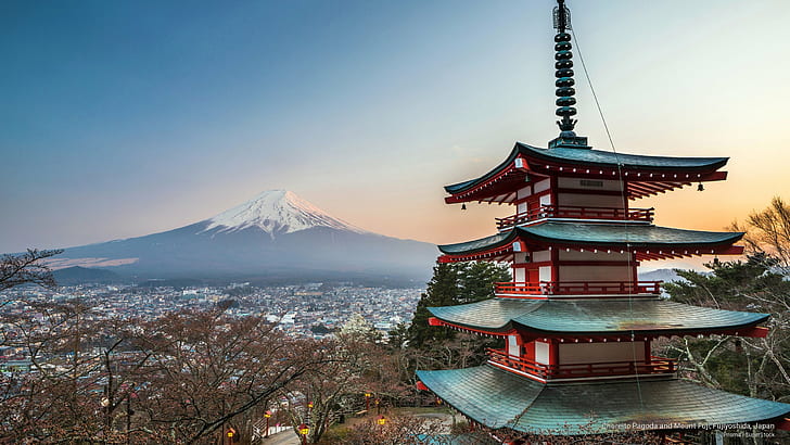 Пагода Чурейто и връх Фуджи, Фуджиошида, Япония, Азия, HD тапет