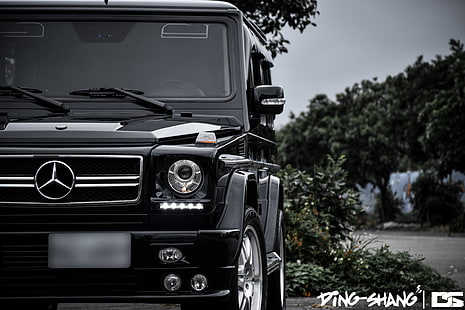 black Mercedes-Benz SUV, mercedes-benz g500, brabus, suv, luxury, black, front view, HD wallpaper HD wallpaper