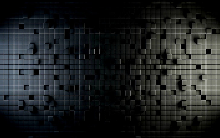 digital art, render, cube, square, dark, HD wallpaper