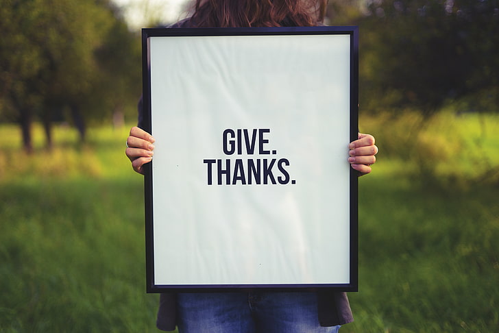 white and black give thanks signage, poster, inscription, words, text, HD wallpaper