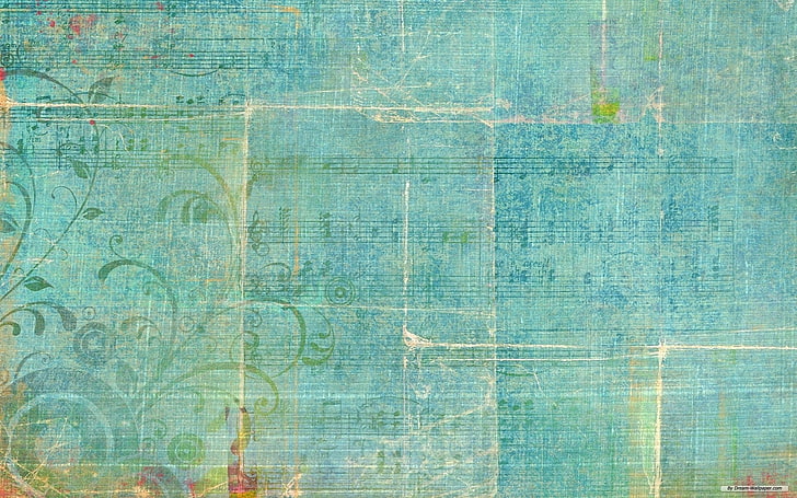 papel de parede floral verde e verde-azulado, textura, fundo, superfície, padrão, desbotado, HD papel de parede
