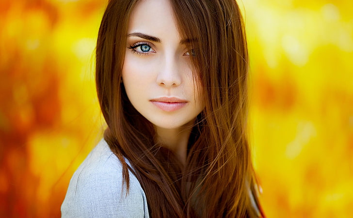 woman's face, girl, model, portrait, beauty, brown hair, HD wallpaper