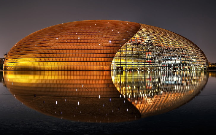 brown dome infrastructure, national center for the performing arts, beijing, china, HD wallpaper