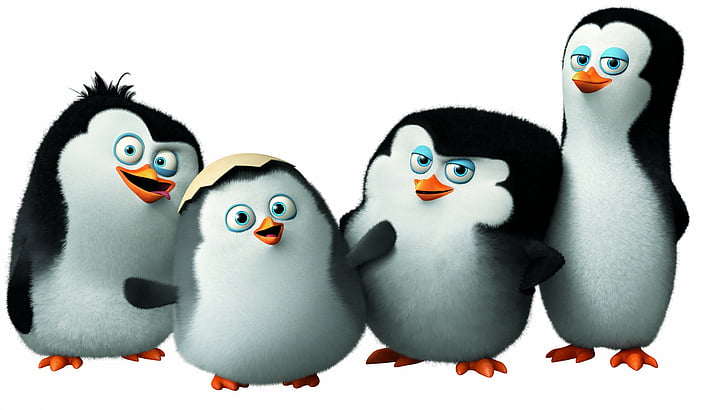 four penguins illustration, Penguins of Madagascar, cute penguin, cartoon, Madagascar, funny, Skipper, Kowalski, Rico, Private, watch, HD, Best Animation Movies of 2015, HD wallpaper