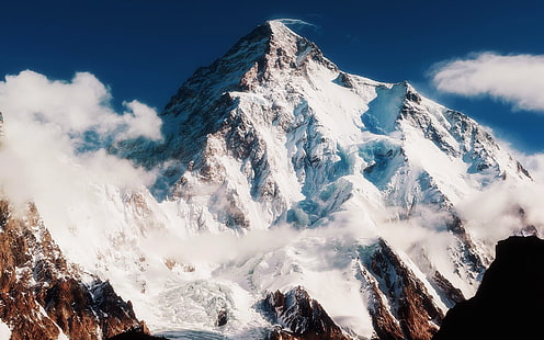 заснеженные горы, горы, снег, облака, природа, HD обои HD wallpaper