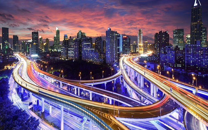 Fantastic City Highway Kreuzungen in der Abenddämmerung Hd Wallpaper 580343, HD-Hintergrundbild