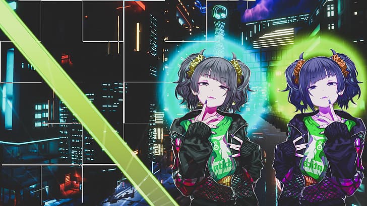 anime, anime girls, The Idolmaster: Shiny Colors, Mamimi Tanaka, neon, cyberpunk, HD wallpaper