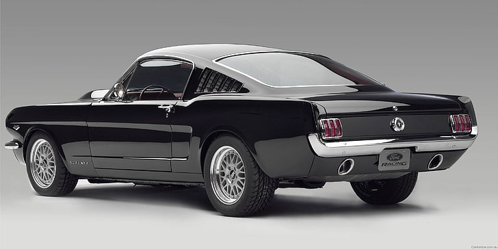 klasik siyah Ford Mustang, ford, mustang, kutluyor, arabalar, stil, arka görüş, HD masaüstü duvar kağıdı