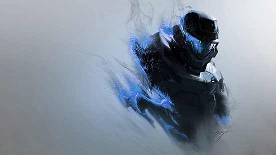 Halo персонаж цифровые обои, гало, дым, броня, солдат, шлем, HD обои HD wallpaper