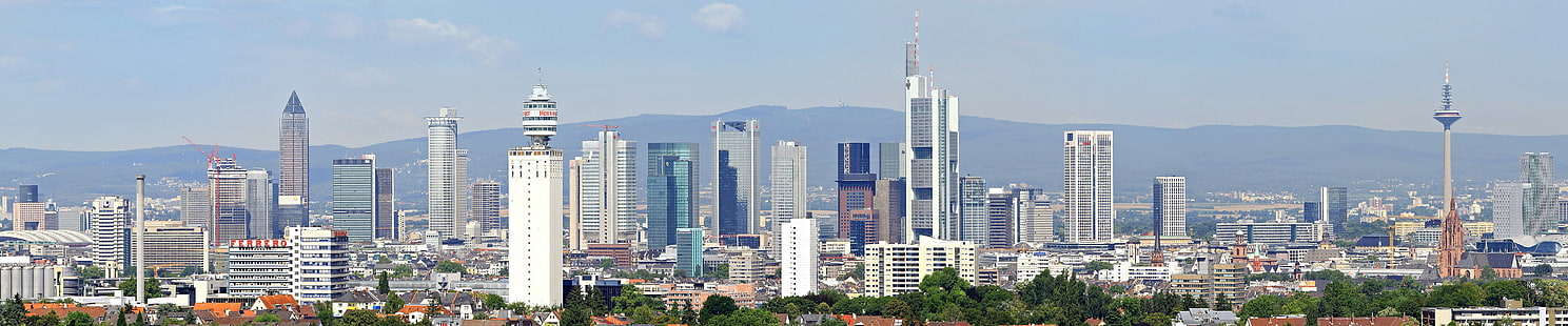 cidade, tela tripla, grande angular, frankfurt, paisagem urbana, HD papel de parede HD wallpaper