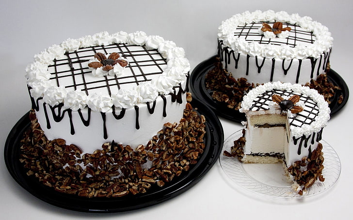 ceinture à imprimé floral noir et blanc, gâteau, chocolat, Fond d'écran HD