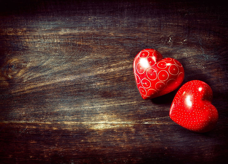 two red heart stones, love, mood, heart, i love you, HD wallpaper