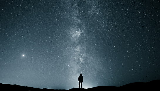starry sky, silhouette, loneliness, solitude, dark, shine, HD wallpaper HD wallpaper
