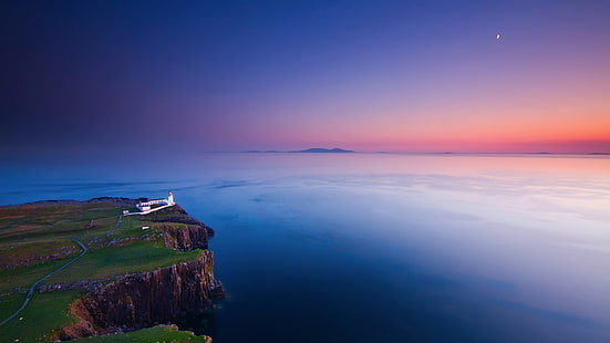 Lighthouse Ocean Sunset Coast HD, природа, океан, залез, крайбрежие, фар, HD тапет HD wallpaper