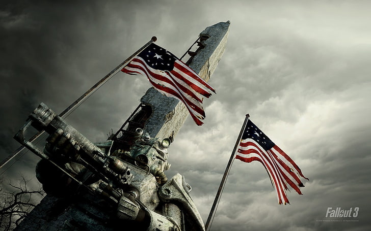 USA flag pole, Fallout, Fallout 3, HD wallpaper