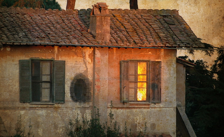Va casa italiana, casa di cemento marrone, annata, luce, finestra, Italia, va casa, Roma, Sfondo HD