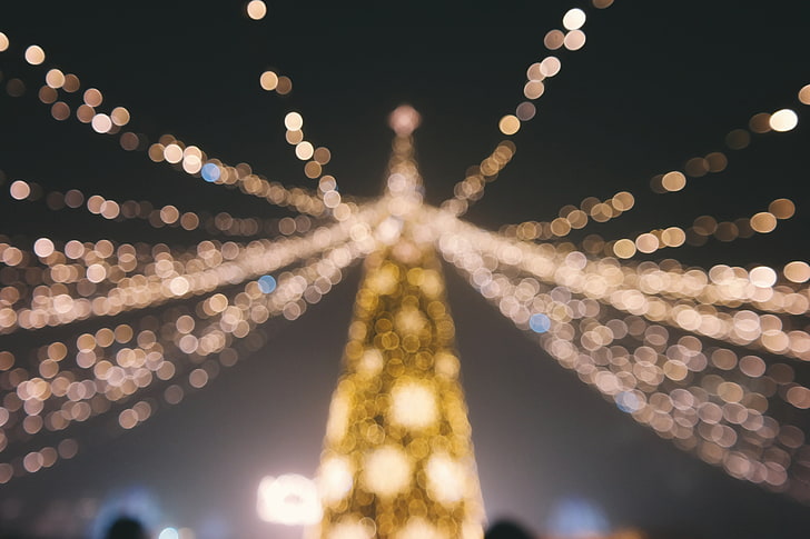 luce gialla bokeh, luci, bokeh, ornamenti natalizi, Sfondo HD