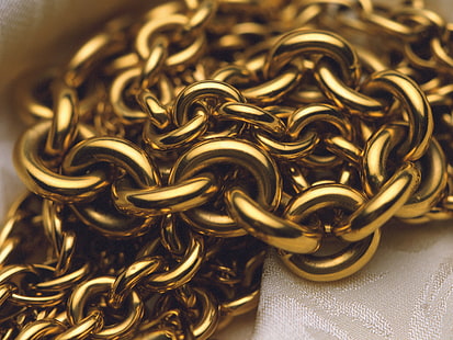 gold-colored chain accessory, chain, gold, close-up, HD wallpaper HD wallpaper