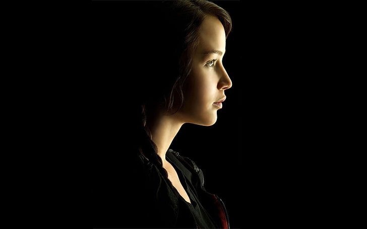 Jennifer Lawrence, viso, ritratto, donne, attrice, celebrità, buio, profilo, Sfondo HD