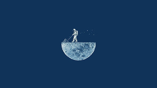 Mowing the moon, astronaut using push mower on moon graphics, funny, 1920x1080, moon, astronaut, HD wallpaper HD wallpaper