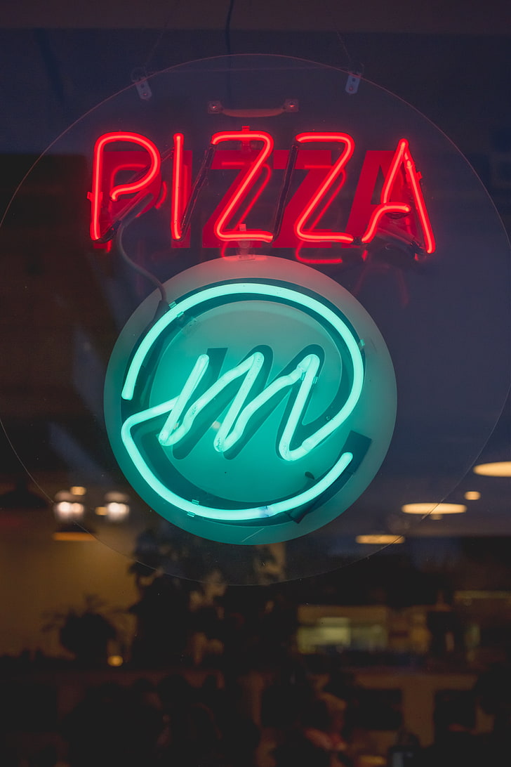 pizza neonljus skyltar, neon, inskription, pizza, skylt, HD tapet, telefon tapet