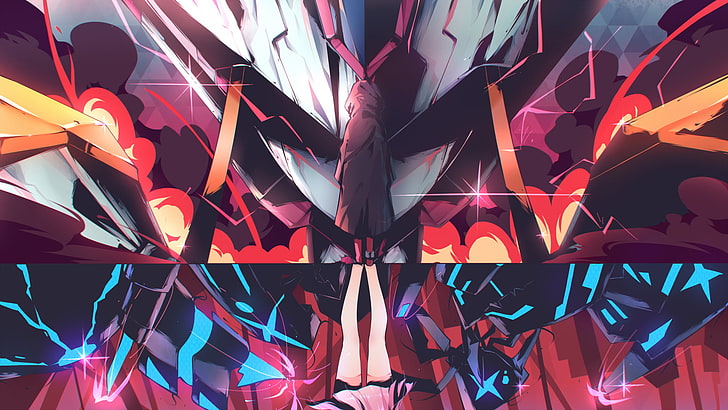 red, white, and orange abstract digital wallpaper, anime, anime girls, Zero Two, Zero Two (Darling in the FranXX), Strelizia (DARLING in the FRANXX), Strelitzia, Darling in the FranXX, HD wallpaper