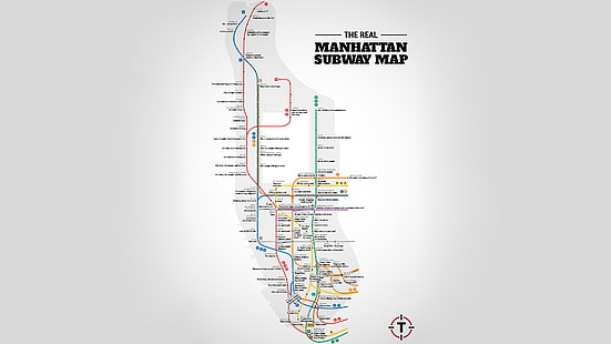 マンハッタン地下鉄地図、デジタルアート、シンプルな背景、タイポグラフィ、地図、地下鉄、ユーモア、 HDデスクトップの壁紙 HD wallpaper