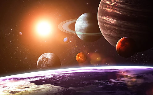Sistema solar visto desde la Tierra, papel tapiz digital de planetas, 3D, espacio, tierra, sistema solar, Fondo de pantalla HD HD wallpaper