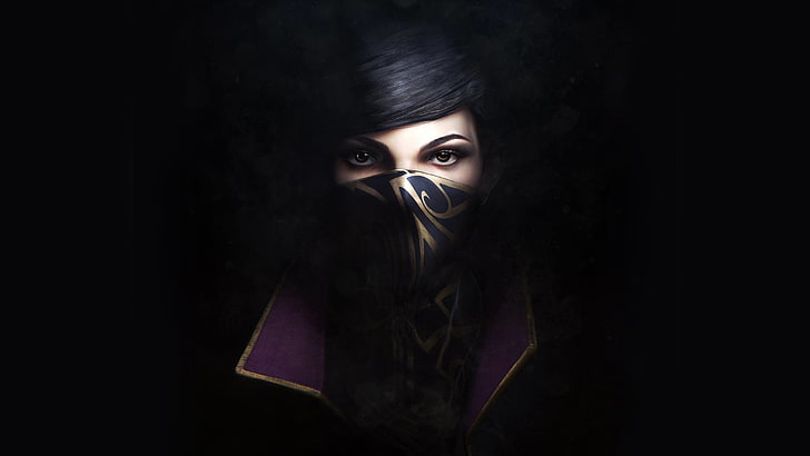 검은 얼굴 마스크 디지털 벽지를 입고 여자, dishonored 2, 비디오 게임, Emily Kaldwin, HD 배경 화면