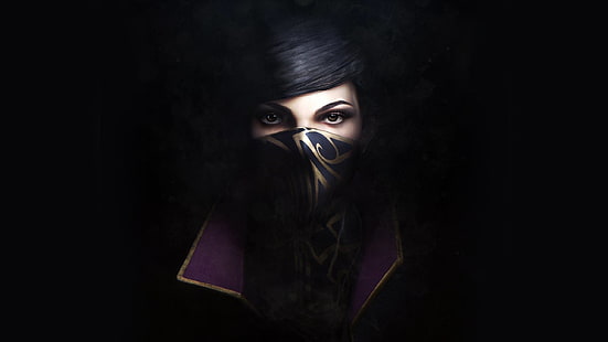 Frau mit schwarzer Gesichtsmaske digitale Tapete, entehrt 2, Videospiele, Emily Kaldwin, HD-Hintergrundbild HD wallpaper