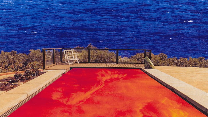 Red Hot Chili Peppers, musik, sampul album, kolam renang, merah, laut, biru, Wallpaper HD