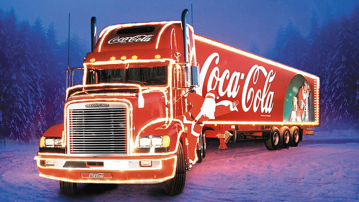 Кока-кола кола с камион HD, камион за доставка на кока-кола, Коледа, кока-кола, камион, HD тапет