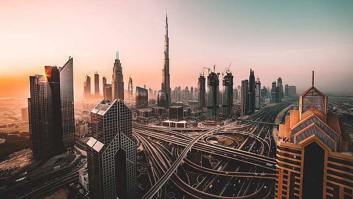 stadsbild, storstadsområde, skyskrapor, burj khalifa, metropol, dubai, skyline, landmärke, byggnad, Förenade Arabemiraten, torn, Förenade Arabemiraten, Asien, centrum, HD tapet