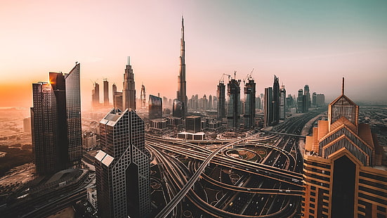 pejzaż miejski, obszar metropolitalny, wieżowce, burj khalifa, metropolia, dubaj, sylwetka na tle nieba, punkt orientacyjny, budynek, zjednoczone emiraty arabskie, wieża, zjednoczone emiraty arabskie, azja, centrum, Tapety HD HD wallpaper