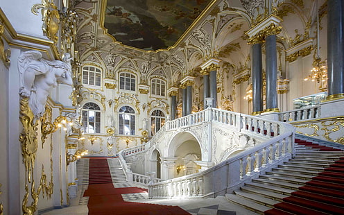 L'escalier de Jordanie Le musée de l'Ermitage, Saint-Pétersbourg, Fond d'écran HD HD wallpaper