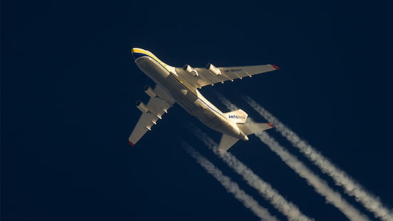 Pesawat, Ukraina, An-124, Ruslan, Dalam penerbangan, ANTK imeni O. K. Antonova, Pesawat angkut militer, Contrail, Wallpaper HD HD wallpaper