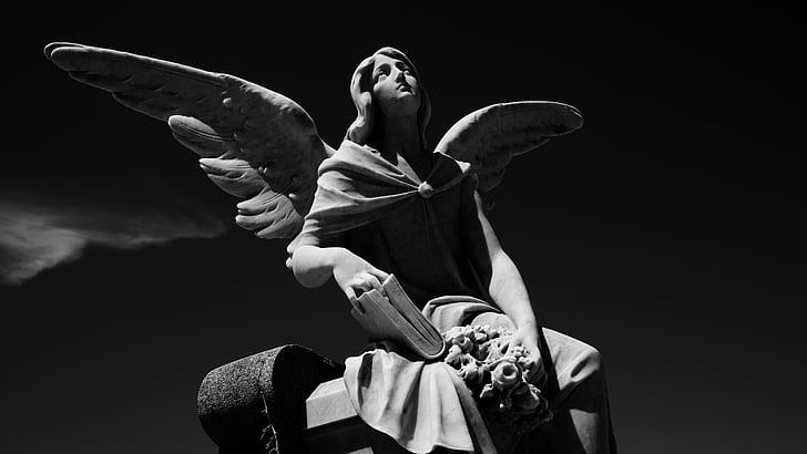 Statue, Monochrome, Angel, statue, monochrome, angel, HD wallpaper